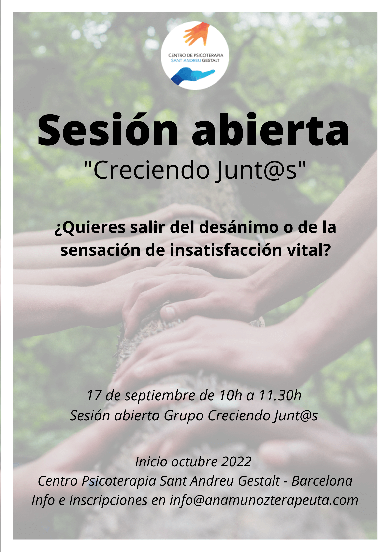 Póster nuevo Sesión abierta Septiembre terapia gestalt grupal